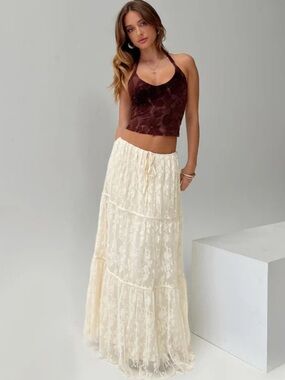 Princess Polly Oh Plisse Maxi Skirt Cream size US 4
